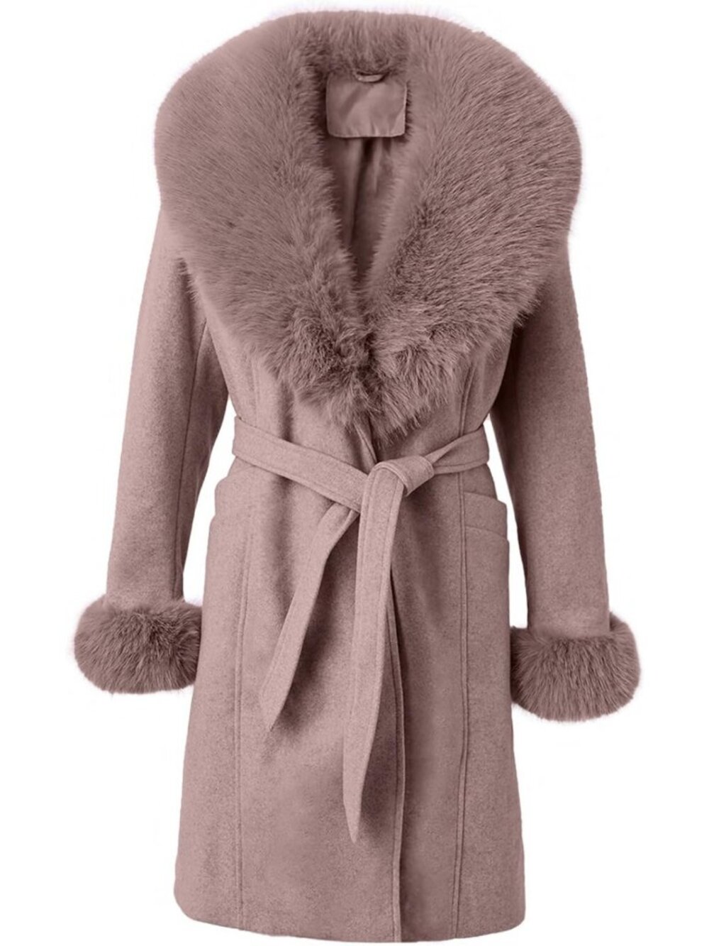 Chic Women's Mid-Long Wool Blend Trench Coat with Faux Fur Shawl Collar